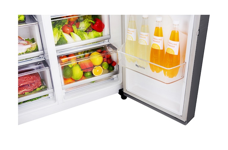 LG Americká chladnička | F | Hrubý objem 668 l | 431 kWh/rok | LG Lineární invertorový kompresor | LG Total No Frost | Multi-Air Flow™ | Vnější LED displej | Nápojový automat, GSL960PZBZ